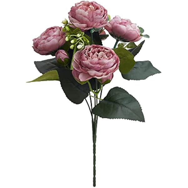 The Baked Studio - Silk Peony and Tea Rose Artificial Bouquet 9 Heads Realistic Fake Plant for DIY Craft Cake Living Room Home Wedding Decoration (Violet)