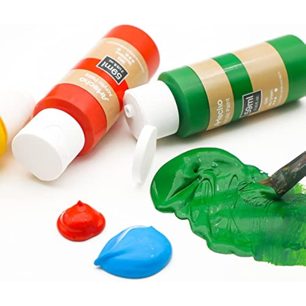 Artecho Acrylic Paint Set - 48 Colors, 2 Oz/59ml Basic Acrylic Paint Supplies for Wood, Fabric, Crafts, Canvas, Leather & Stone