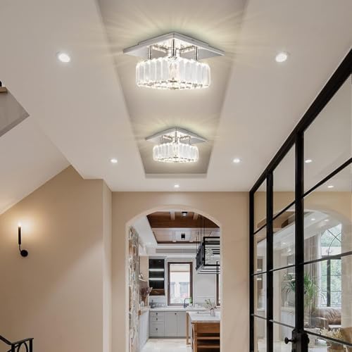 diisunbihuo Mini Crystal Chandelier Big Crystal Ceiling Lamp Square LED Pendant Light for Hallway Bedroom Dining Room (Dimmable)