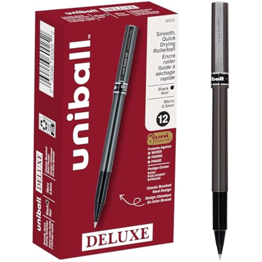 uni-ball - Deluxe Roller Ball Stick Waterproof Pen, Black Ink, Micro - Dozen by Uni-ball
