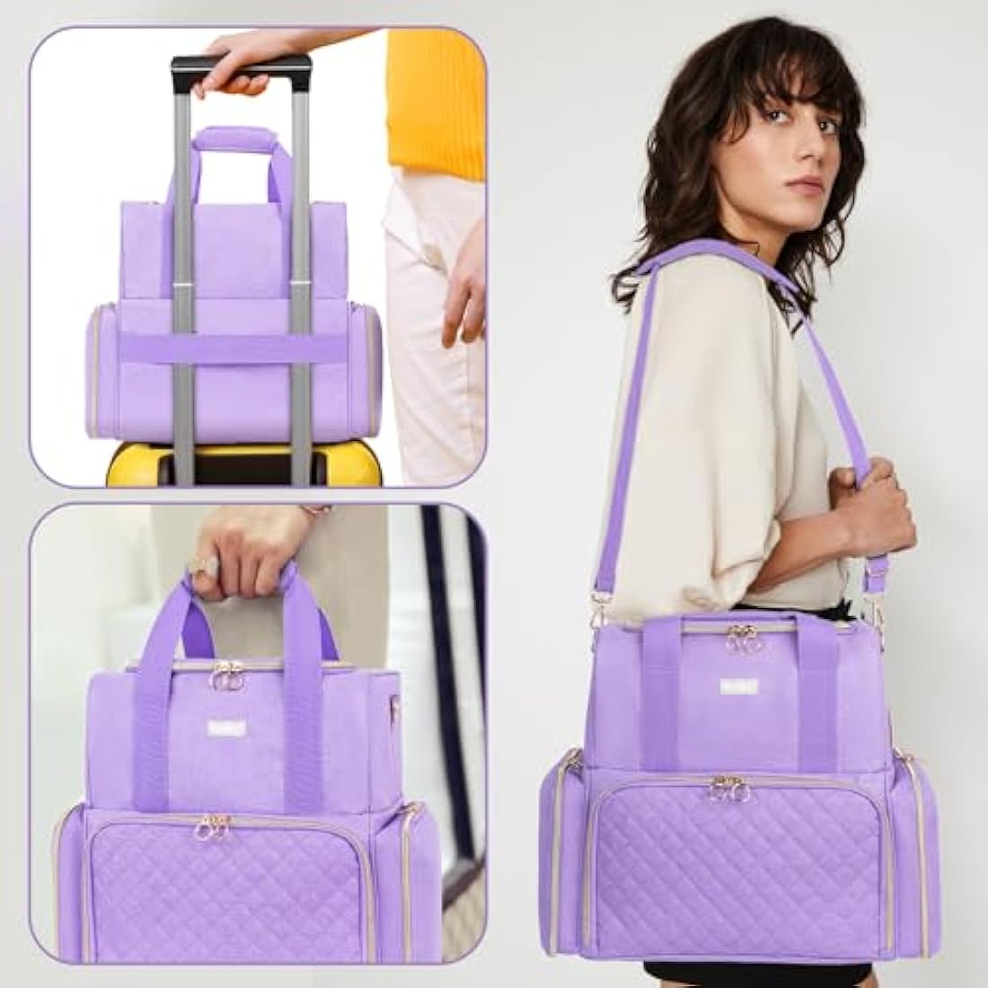 Purple Nail Organiser Case - Double Layer Carrying Bag Holds 80 Bottles - Includes Removable Bags & Nail Lamp
