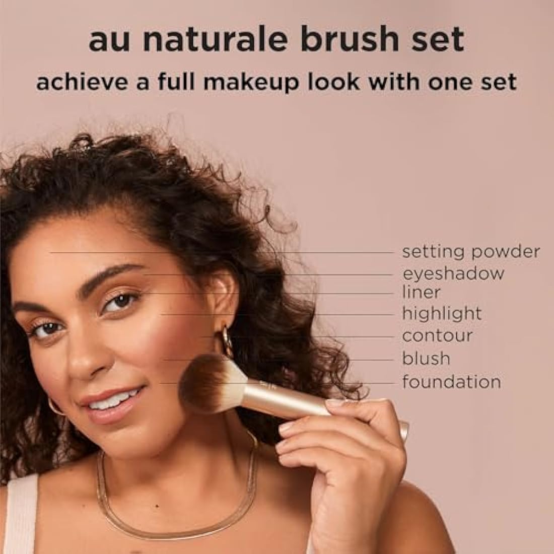 REAL TECHNIQUES Au Naturale Makeup Brush Kit, For Foundation, Powders, and Concealers, Premium Quality Face Brushes, 9 Piece Set, Gold