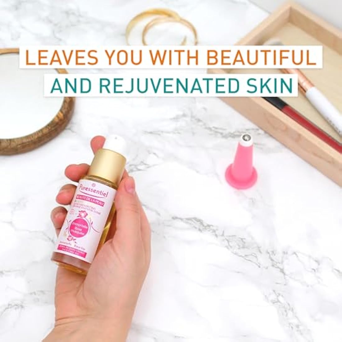 Puressentiel Beautiful Skin Organic Home Lifting Kit - 100% Organic Essential Elixir + 1 Lift VAC Face cupping and Massage ball - Detoxifying, firming, plumping effect, brighter complexion