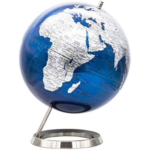 EXERZ 25cm World Globe - Stainless Steel Ring Standing, Packaging in Premier Kraft Box, Perfect for Gifting - Metallic Blue