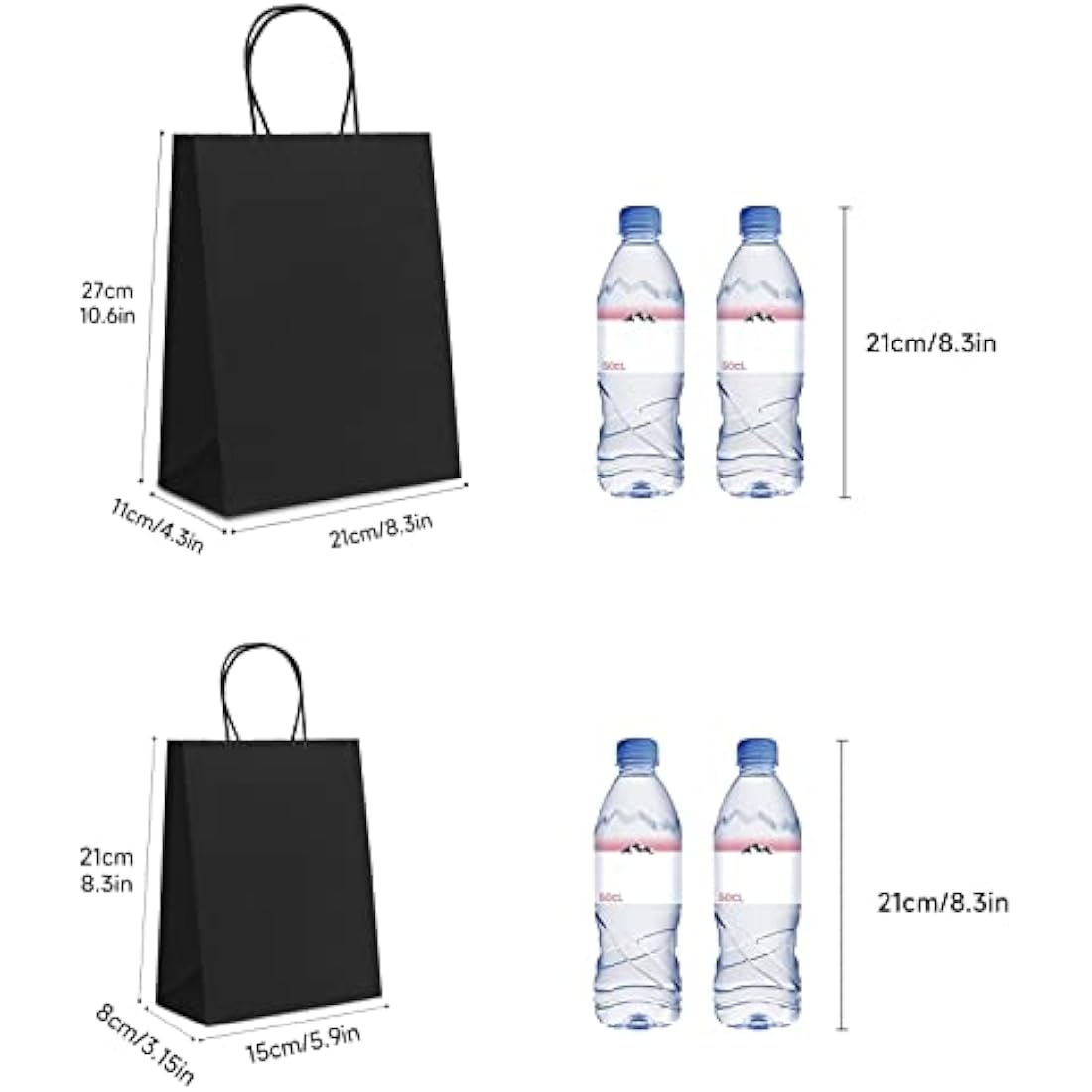 HAUSPROFI 25pcs Kraft Paper Bags for Gifts, Food & Sweets, Strong Carrier Bags with Twisted Handles for Kid Parties, Weddings, 27x21x11cm, Thicken 130gsm