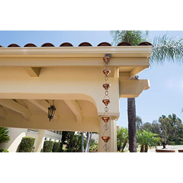 Monarch Pure Copper Eastern Hammered Cup Rain Chain, 8-1/2-Feet Length