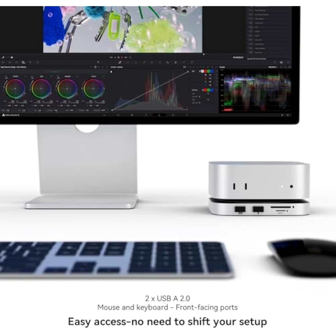 Minisopuru iExpandMate MINI4PRO Mac Mini M4 Dock with 4K@60 HDMI, 4TB M.2 NVMe SSD Enclosure, Mac Mini Hub & Stand for Mac mini M4 and M4 Pro 2024 (TF/SD Solt, 3* USB-A 2.0, Audio) | Silver