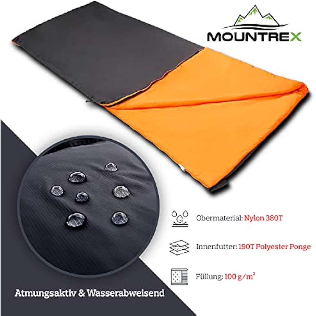 MOUNTREX® Sleeping Bag - Small Pack Size & Ultralight (700g) Summer Blanket Sleeping Bag - Camping, Travel, Festival - Adults