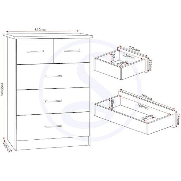 Seconique Nevada 3+2 Drawer Chest in White Gloss