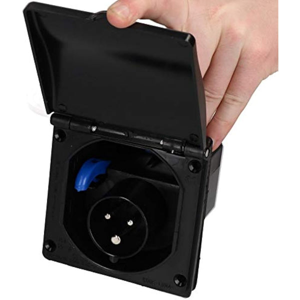 AB Tools 230v Mains 16A Flush Inlet Socket Black Caravan Motorhome Trailer Hook Up