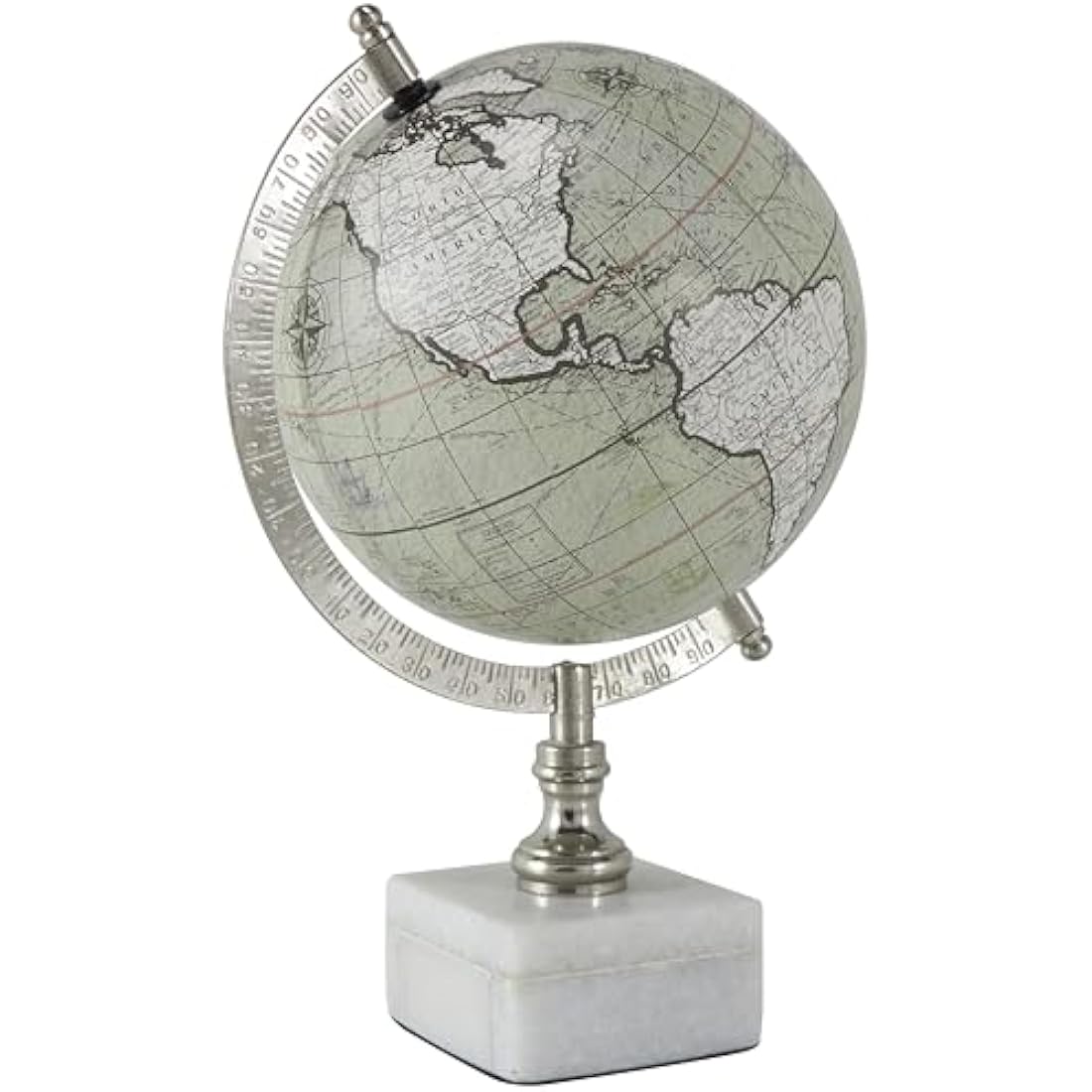 Deco 79 Iron World Decorative Globe with Marble Base, White, S Size