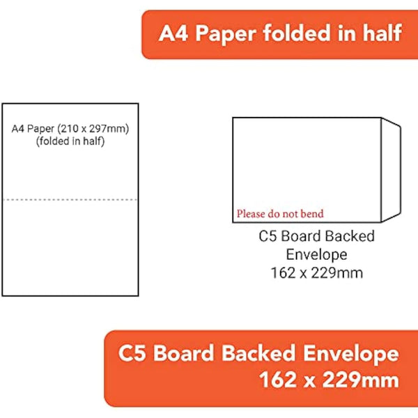 Postmaster A5 C5 Do Not Bend Board Back Envelopes 229 x 162 mm Peel Seal 50 Pack, Brown