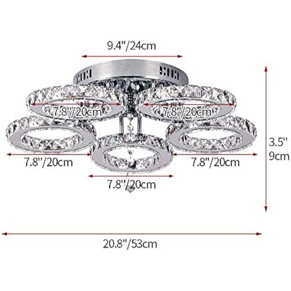 Modern Crystal Chandelier, Led Ceiling Light Flush Mount Stainless Steel Pendant Lights Fixtures for Dining Room Living Room (5 Rings Cool White)