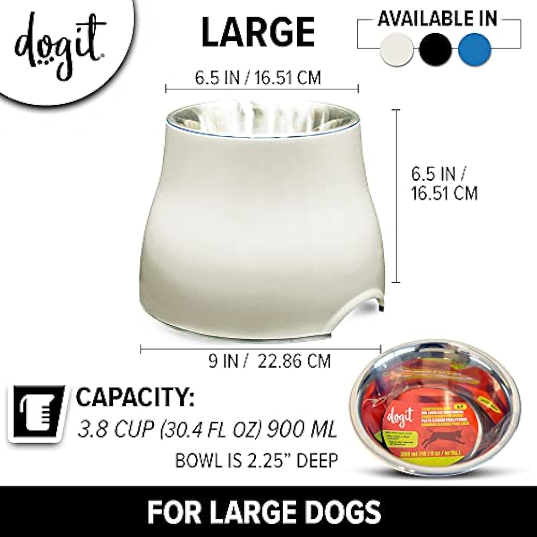 Dogit 2-in-1 Elevated Dish/Bowl, White/Cream, 900 ml Capacity