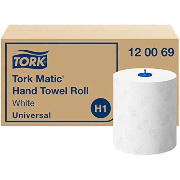 Tork Matic Hand Towel Roll White H1, Universal, Embossed for Efficient Drying, 6 x 150m rolls, 120069