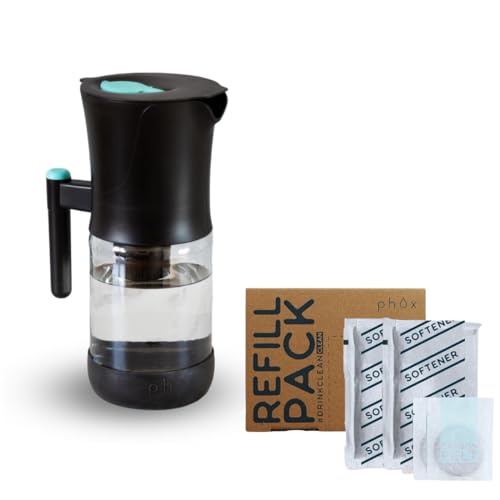 Phox V2 Water Filter | 2.2L Glass Water Filter Jug and Cartridge | 3 Month Supply (Softener pack)