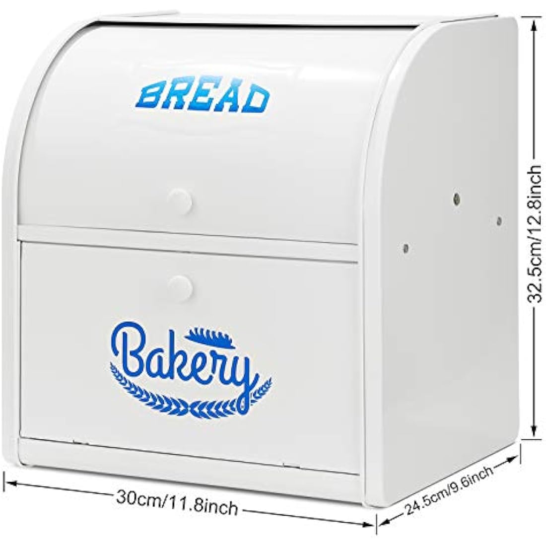 Hossejoy Metal Bread Box, Double Compartment Roll Top Countertop Bread Storage, Bread Bin Container Holder, Double Layer Breadbox Holds for your Kitchen Counter（White）
