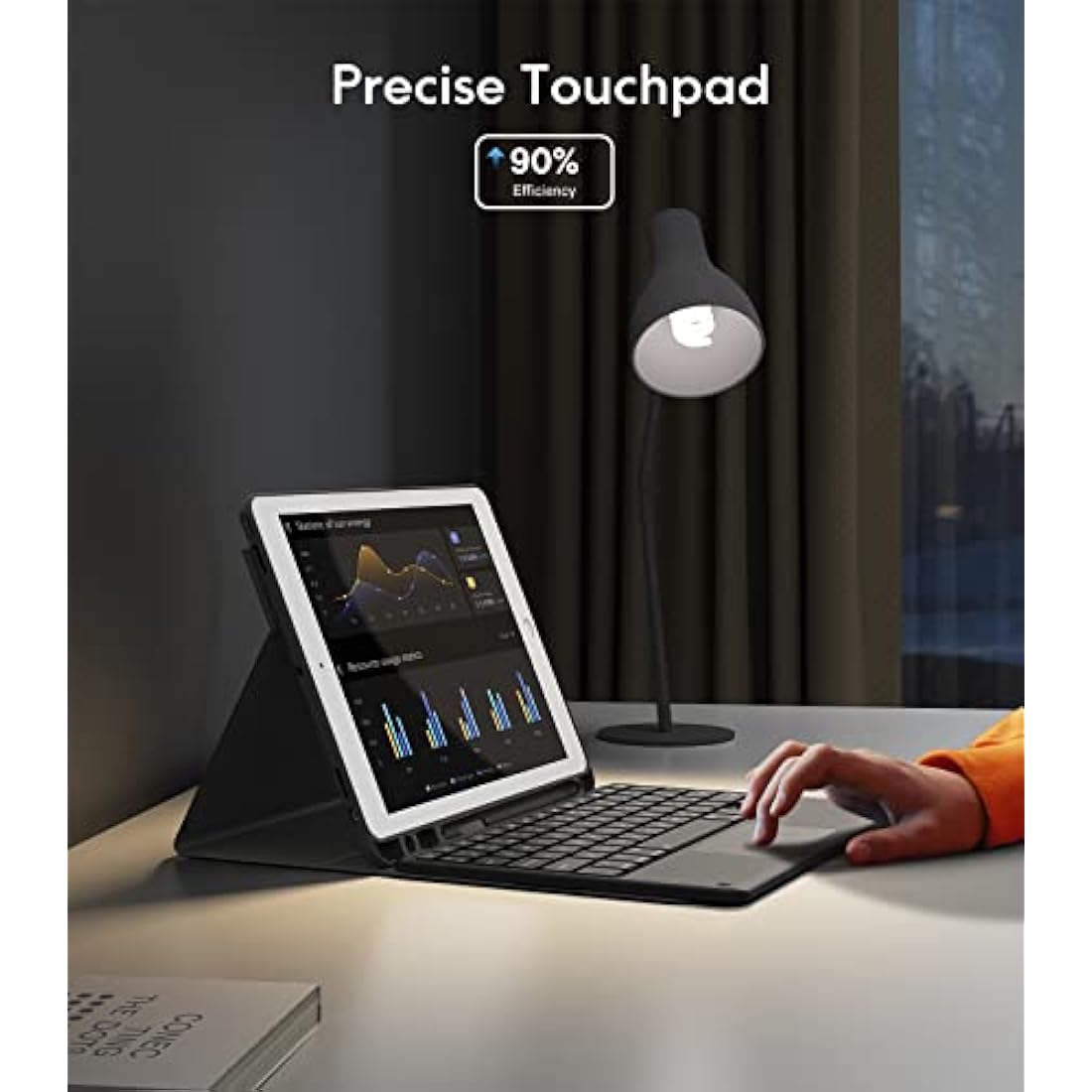 CHESONA iPad 9th Gen Keyboard, Smart Touchpad, 2 Bluetooth Channels, Type C Rechargeable, QWERTY, Black