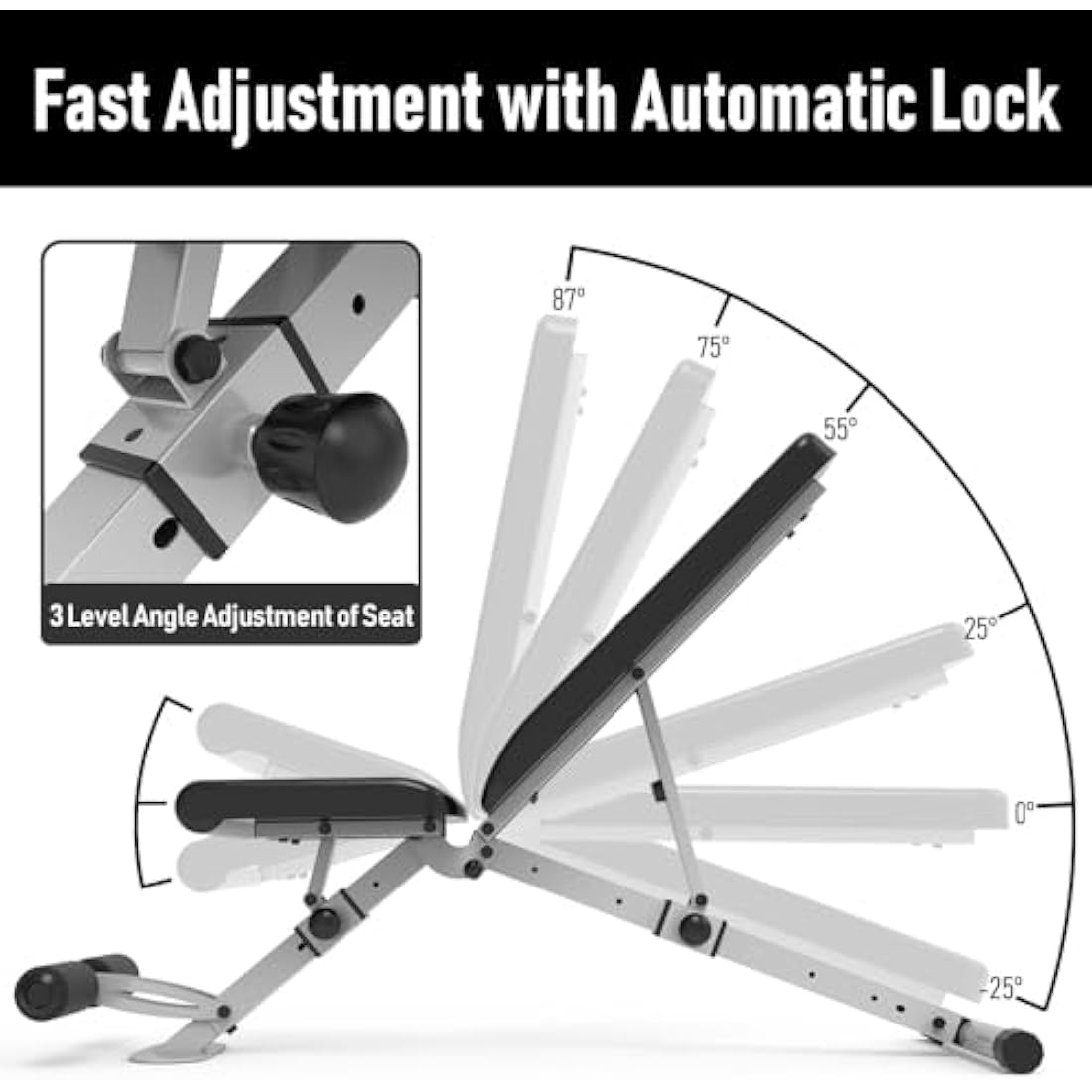 leikefitness Adjustable Weight Bench, Foldable Workout Training Bench with Automatic Locking for Upright Tilt and Flat Full Body Exercise