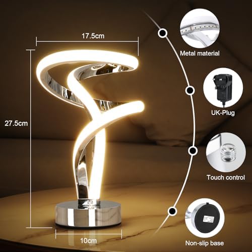 Lightess Modern Spiral RGB Table Lamp, Touch Dimmable LED Nightstand Lamp, 10 Light Modes Bedroom lamp, LED Bedside Lamps for Home Decor Living Room Office