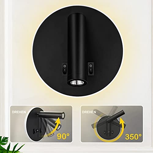 uksunvi LED Reading Lamp Wall Lamp USB Type-C Two Charge Mouth Switch Adjustable 12W LED Spotlight 3000K Wall Lamp Aluminum Bed Lamp Rotatable (Round