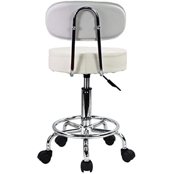 KKTONER PU Leather Rolling Stool Mid-Back with Footrest Height Adjustable Office Computer Home Drafting Swivel Task Chair with Wheels (White)