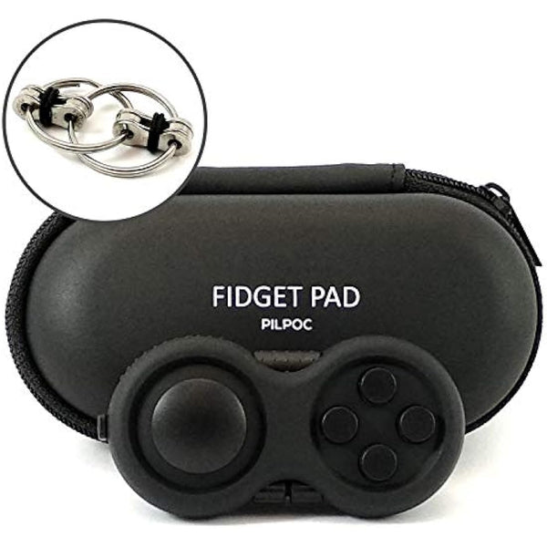 PILPOC Fidget Pad Controller - Premium Quality Controller Game Focus Toy, Smooth ABS Plastic with Exclusive Protective Case, Fidget Flippy Chain Included (Black & Black)