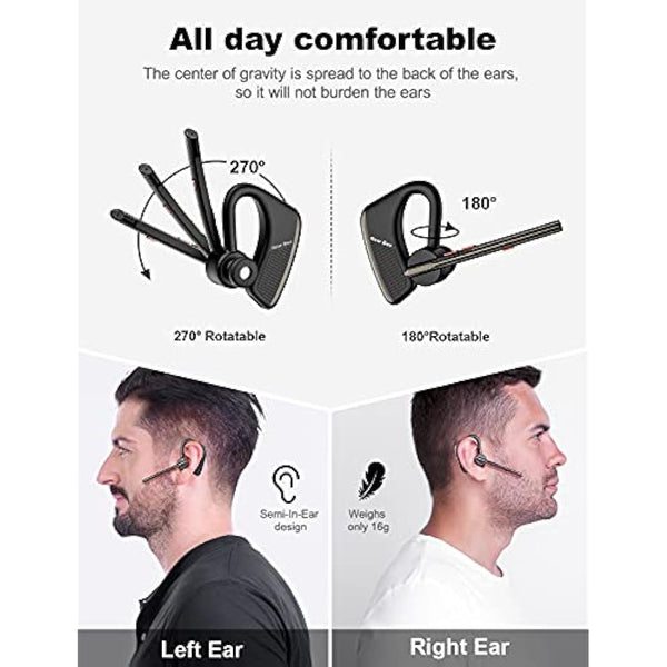 New bee Bluetooth Headset Handsfree Bluetooth Earpiece V5.2 Single Ear Light Weight Earpiece with 24h talking time for iPhone, Android and Laptop
