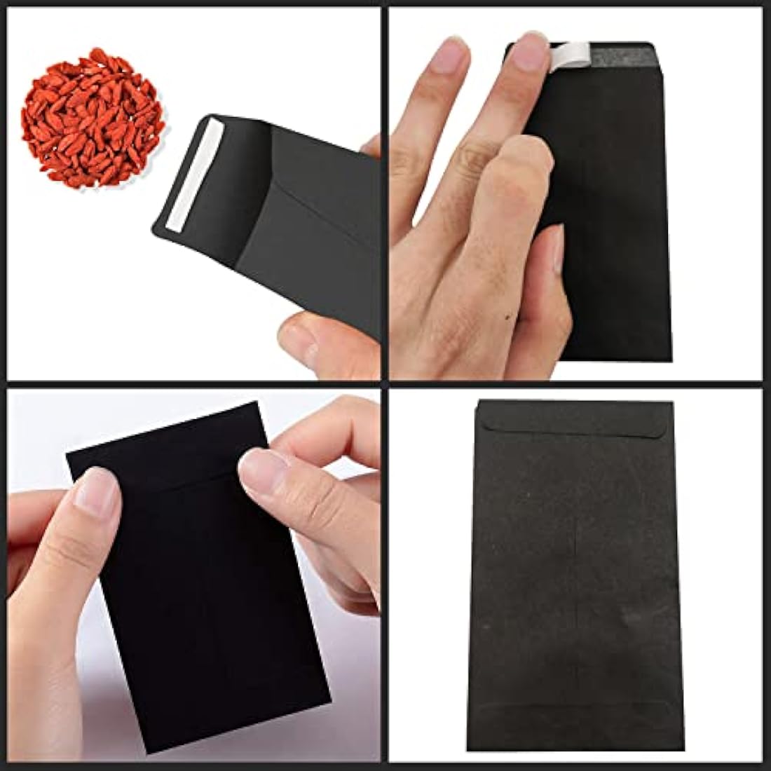 100Pcs Small Black Envelopes - Self-Adhesive Seed Packets, Kraft Paper Coin Envelopes for Wages, Coins, Beads or Stamps (10x6cm/3.9x2.4inch)