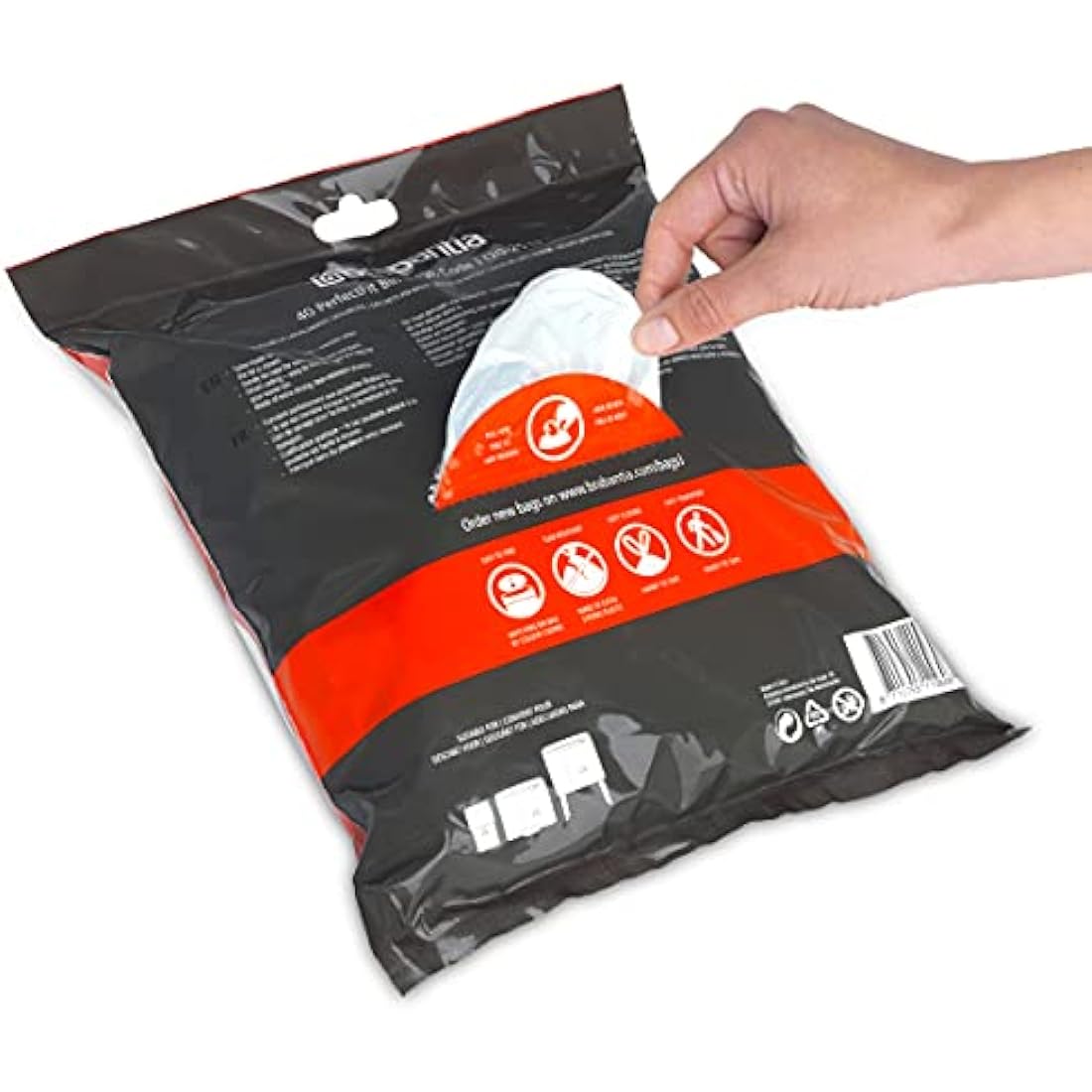 Brabantia PerfectFit Bin Liners Size J (23 Litre), White,115608 Thick Plastic Trash Bags with Tie Tape Drawstring Handles (40 Bag)