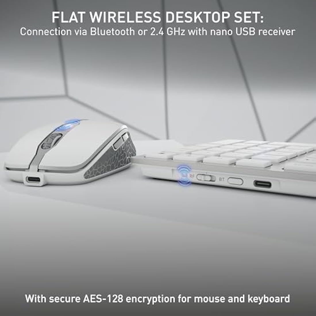 CHERRY DW 9100 SLIM, Wireless Desktop Set, EU Layout (QWERTY), Bluetooth & 2.4 GHz RF, Quiet Keys, Flat Design, Silver/White