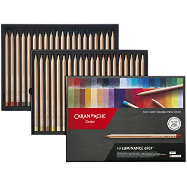 Caran Dache Cardboard Box with 40 Assorted Colours, White