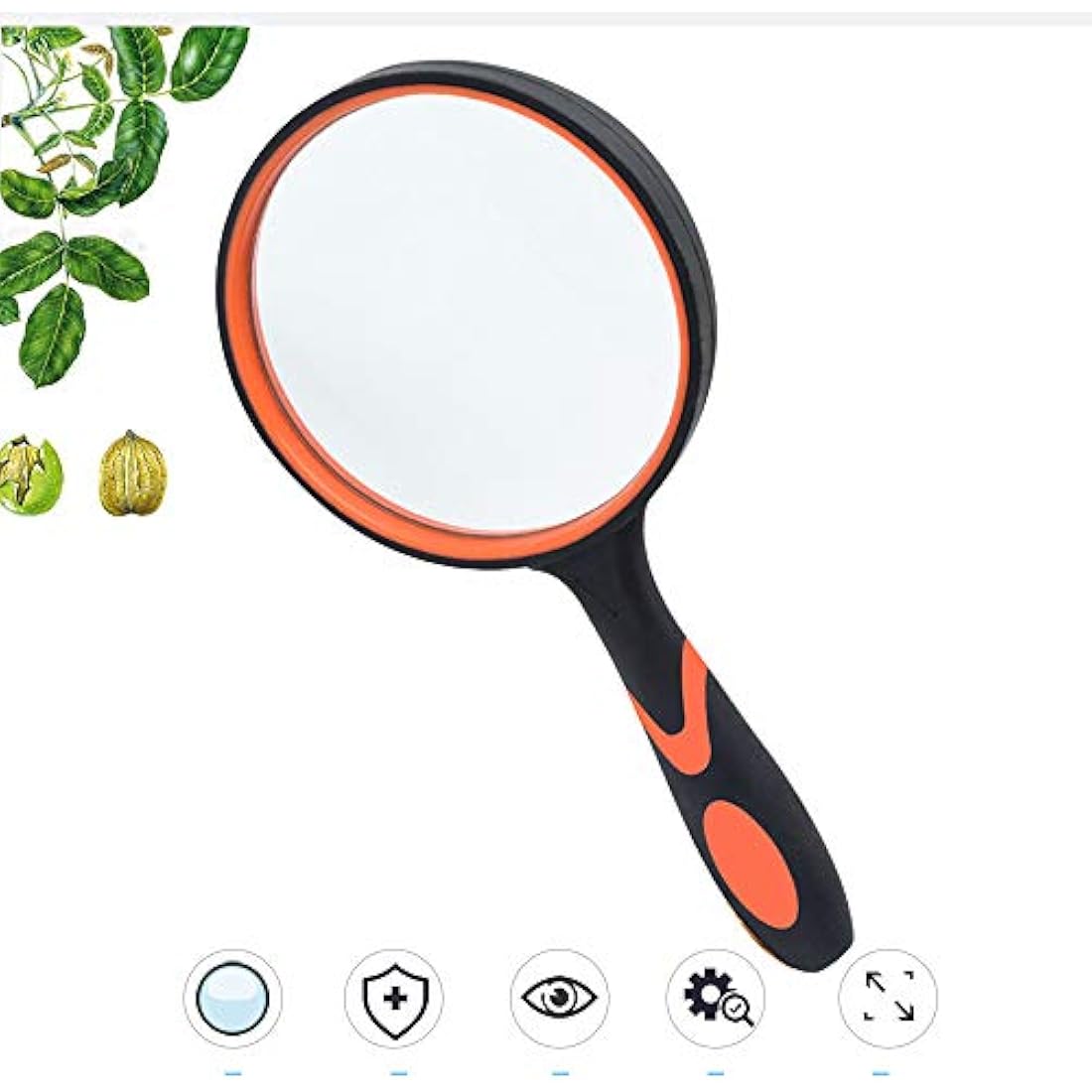 Magnifying Glass 10X, Handheld Reading Magnifier with Non-Slip Soft Rubber Handle, 75mm Magnifying Lens, Shatterproof Magnifying Mirror Reading Books, Inspection, Insects(Green/Orange)