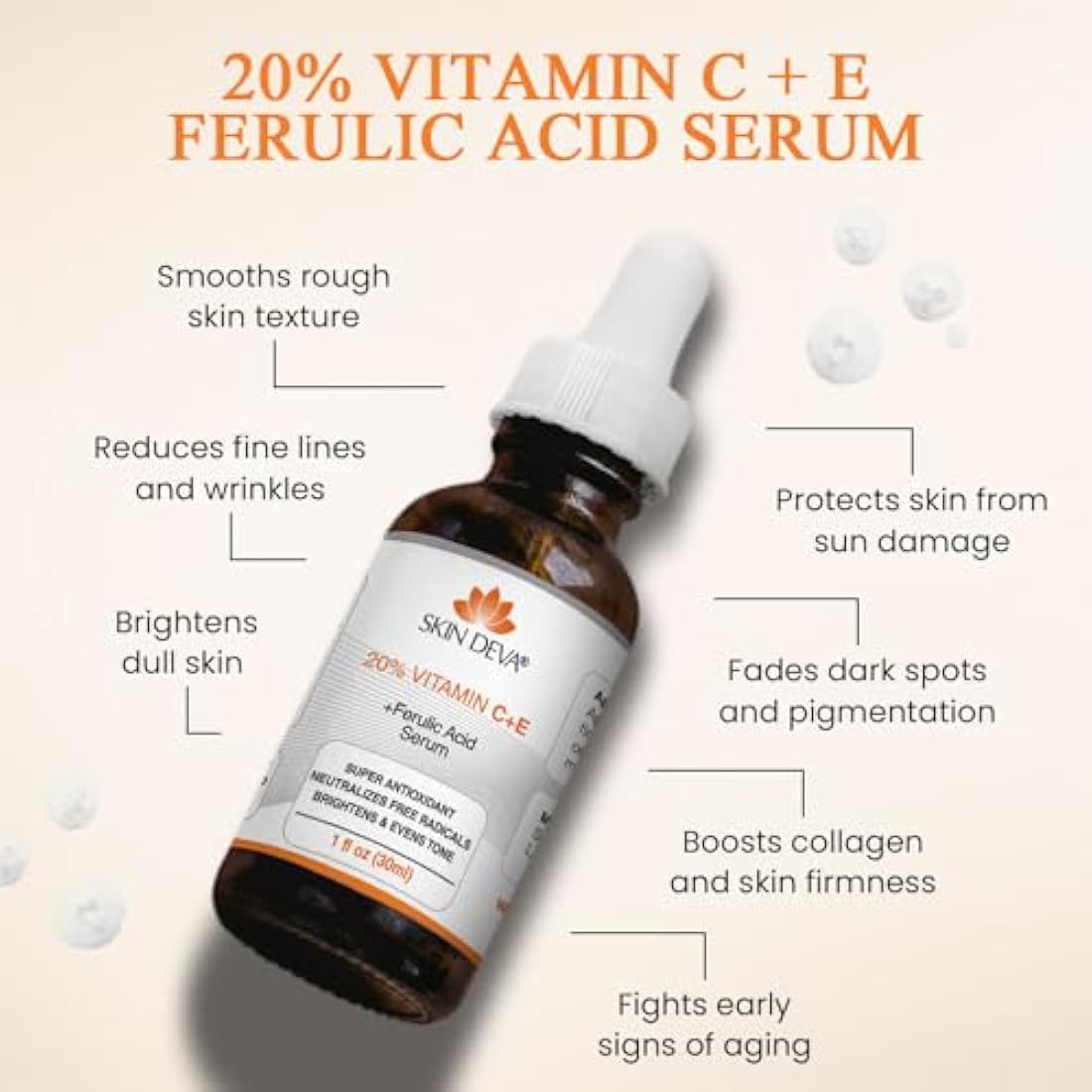 SKIN DEVA 20% Vitamin C and E with Ferulic acid, for acne scars,hyperpigmentation and anti aging 30ML