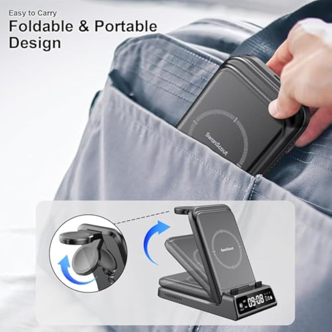 Wireless Charging Station for Google Pixel Watch 1st, Foldable 4 in 1 Wireless Charger for Google Pixel 9 Pro/Pro XL/9/8a/8 Pro/8/7a/Fold/7/7 Pro/6/6 Pro, Pixel Buds Pro/2, SwanScout 703G