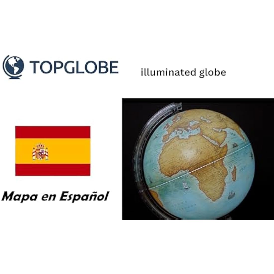 TOPGLOBE Illuminated Globe 20cm - Spanish Map - Political Globes - Educational/Geographical/Desktop Decoration