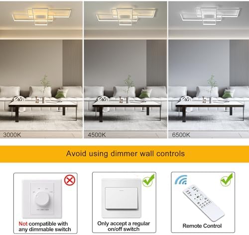 JIINOO Dimmable LED Ceiling Light, 110cm Flush Mounted Ceiling Light with Remote Control, 70W Square Acrylic Modern Simple Design Fixture for Bedroom Living Room, White
