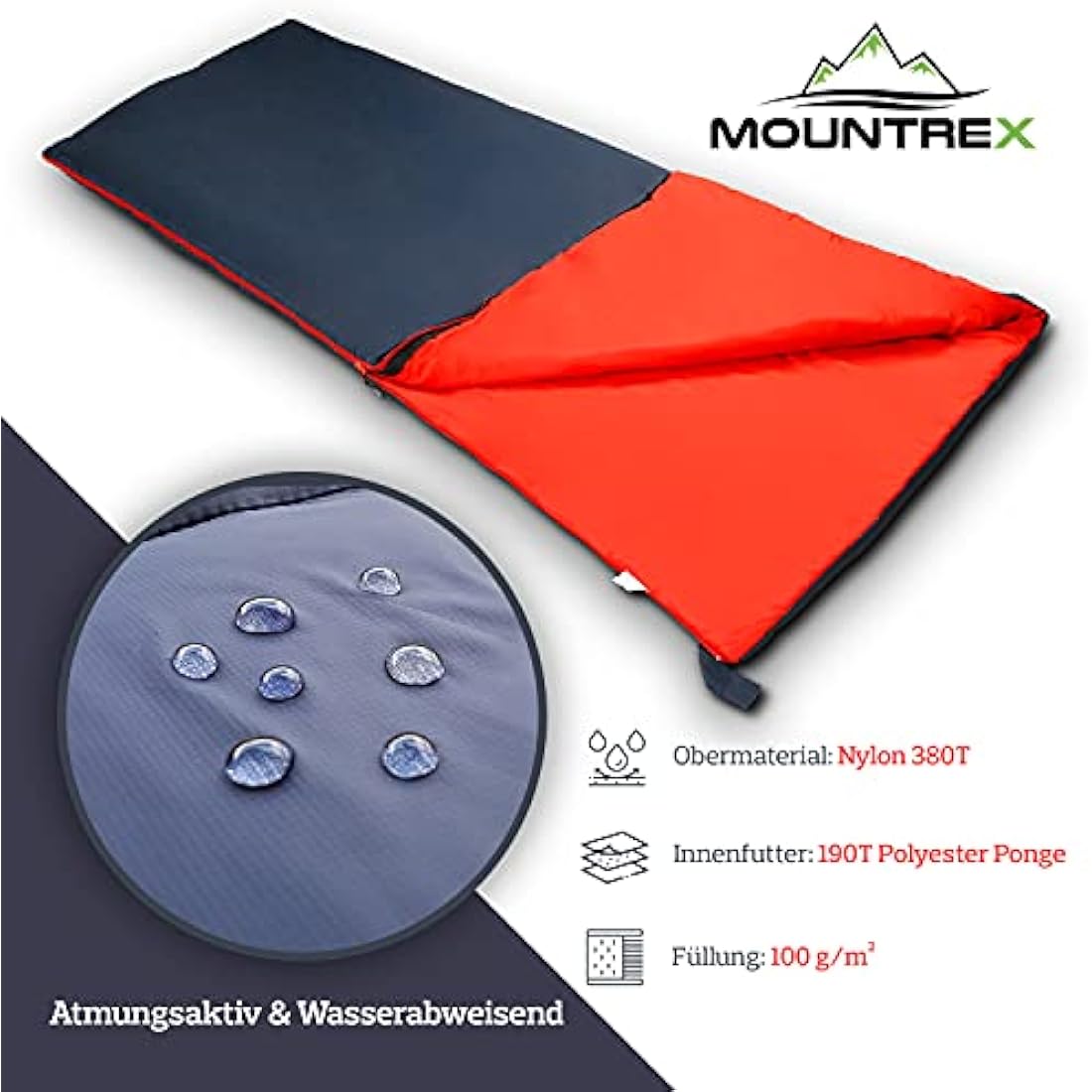 MOUNTREX® Sleeping Bag – Small Pack Size & Ultralight (730 g) Summer Blanket Sleeping Bag – Camping, Travel, Festival – Couplable