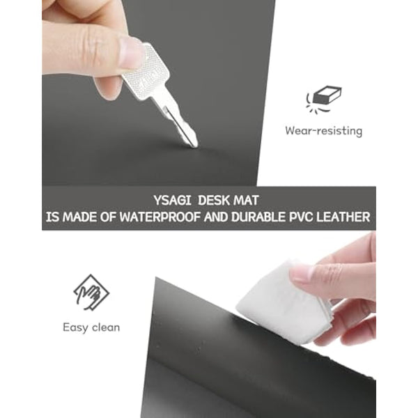 YSAGi Non-Slip Desk Pad, Waterproof PVC Leather Desk Table Protector, Ultra Thin Large Mouse Pad, Easy Clean Laptop Desk Writing Mat for Office Work/Home/Decor (80 x 40 cm, Dark Gray)