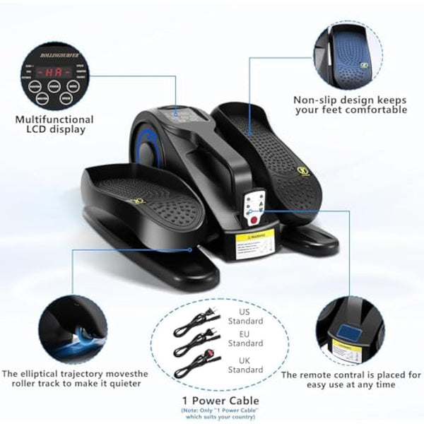 Rollingsurfer Under Desk Elliptical Machine, Adjustable Speeds Elliptical Trainer with Remote Control, Seated Pedal Exerciser, Portable Leg Exerciser for Teens Seniors and Adults