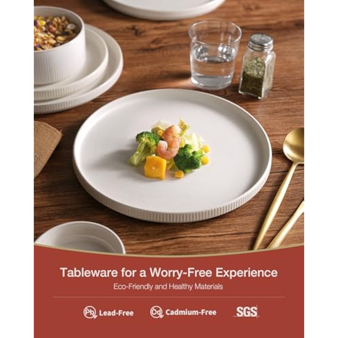 Richmount Star Plates and Bowls Set, 18 Pieces Dinner Sets for 6 People, Stoneware Dinnerware Sets with Dinner Plates/Salad Plate/Cereal Bowls, Dishwasher & Microwave Safe, Matte White