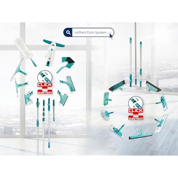 Leifheit Click System Handle 145-400 cm, Mop Handle Adjusts and Extends from 145-400 cm, Telescopic Pole to Extend Reach of Squeegee, Duster or Mop Head