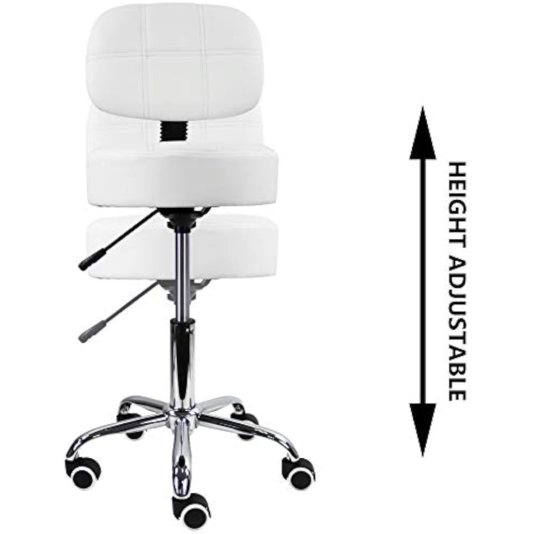 KKTONER Round Rolling Stool with Back PU Leather Height Adjustable Swivel Drafting Work SPA Salon Stools Chair with Wheels (White)