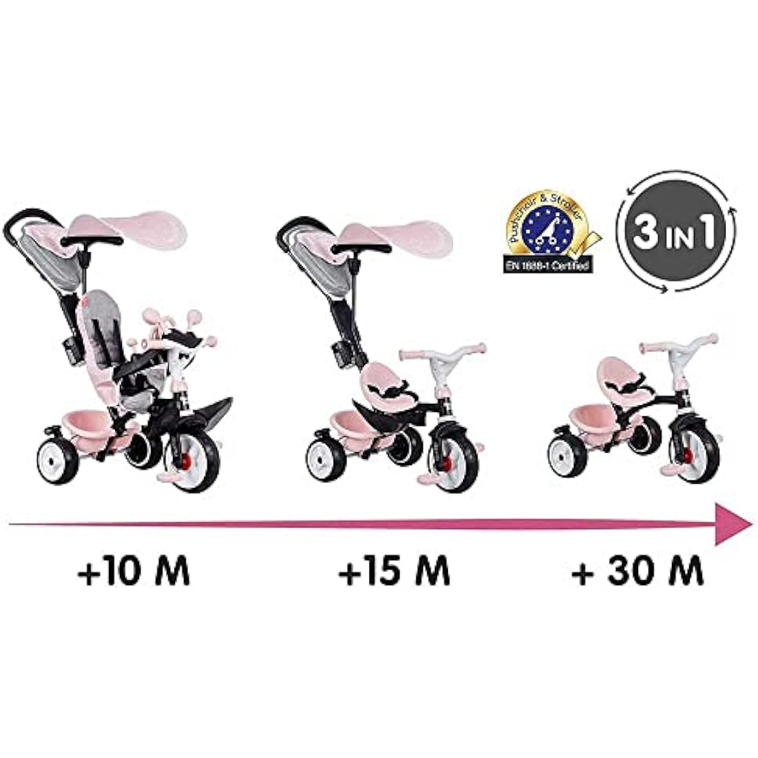 Tricycle évolutif Smoby Baby Driver Plus - Rose