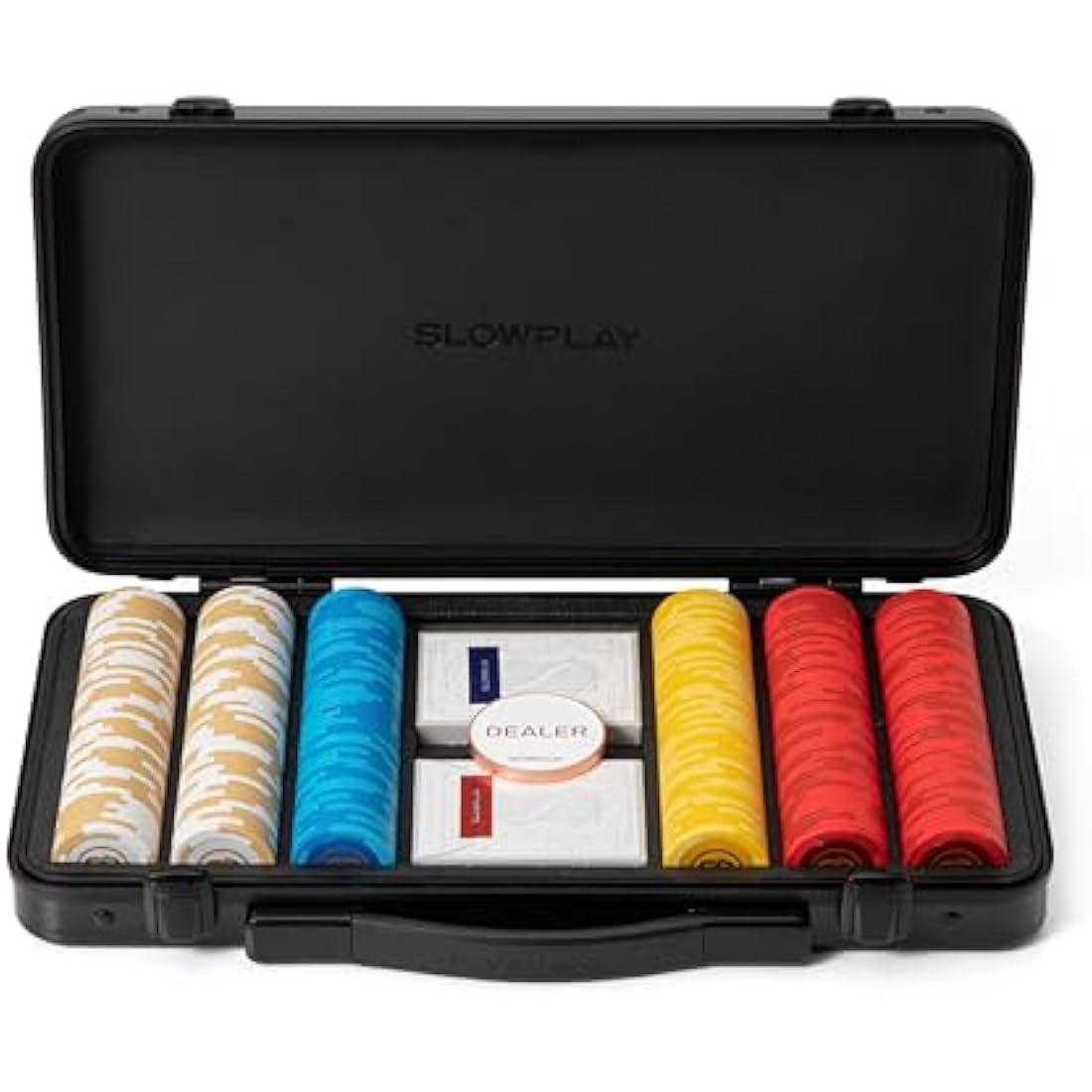 SLOWPLAY Godel 14g Clay Poker Chips Set for Texas Hold’em, 300 PCS [Blank Chips] Features a High-end Chip case with Extra Durable German Polycarbonate Shell, for Poker Players