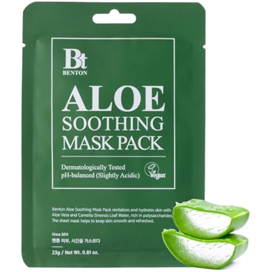 BENTON Aloe Soothing Mask Pack 23g 10 Pack - Aloe & Green Tea Leaf Water Contained Hydrating and Cooling Facial Mask Sheet, Fresh Moisturizing and Cooling Effect