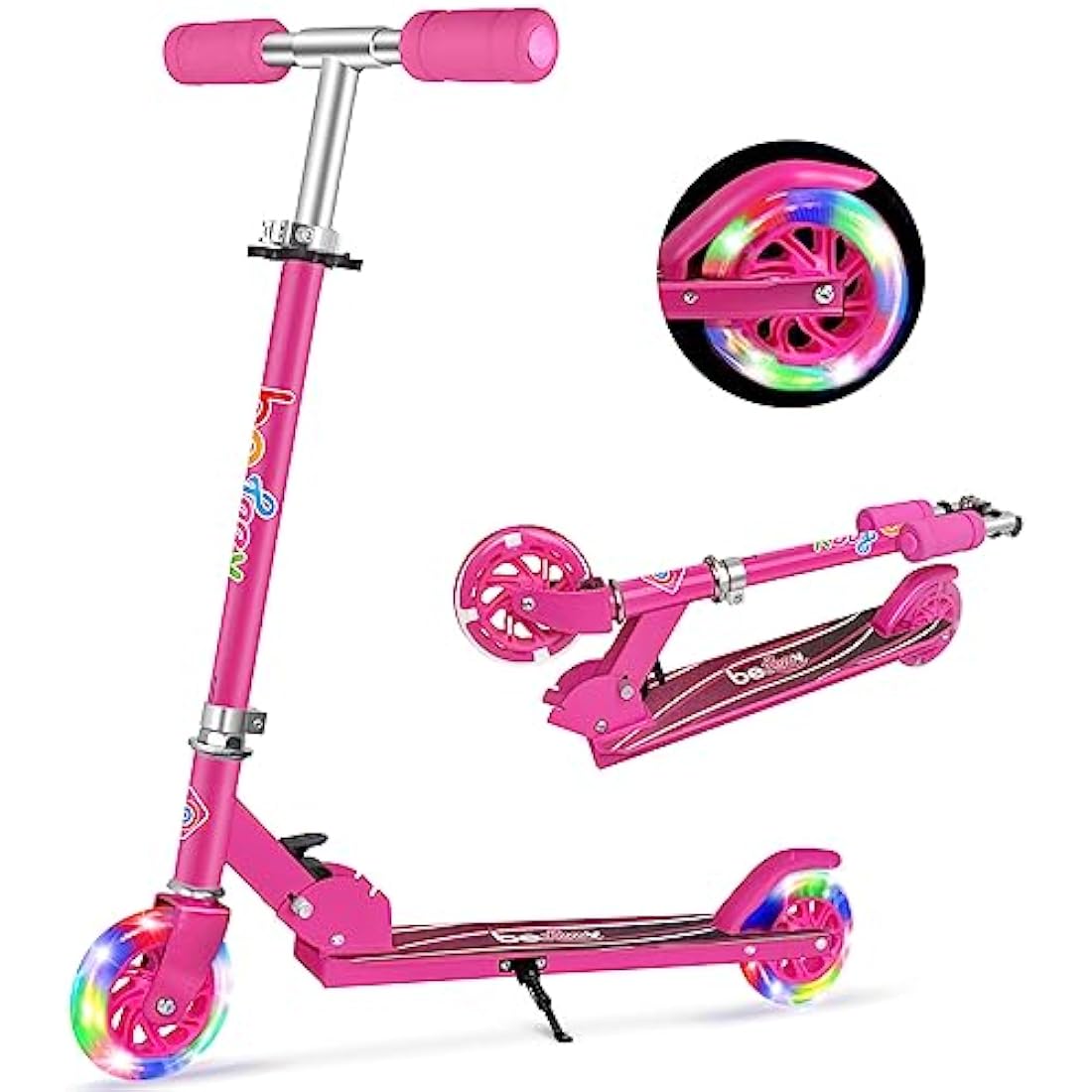 BELEEV V1 Scooter for Kids, 2 Wheels Folding Kick Scooter for Children Girl and Boys, 3 Adjustable Height, Flashing Light up Wheels, Lightweight Scooter with Sturdy Frame, Kickstand, Age 3-12