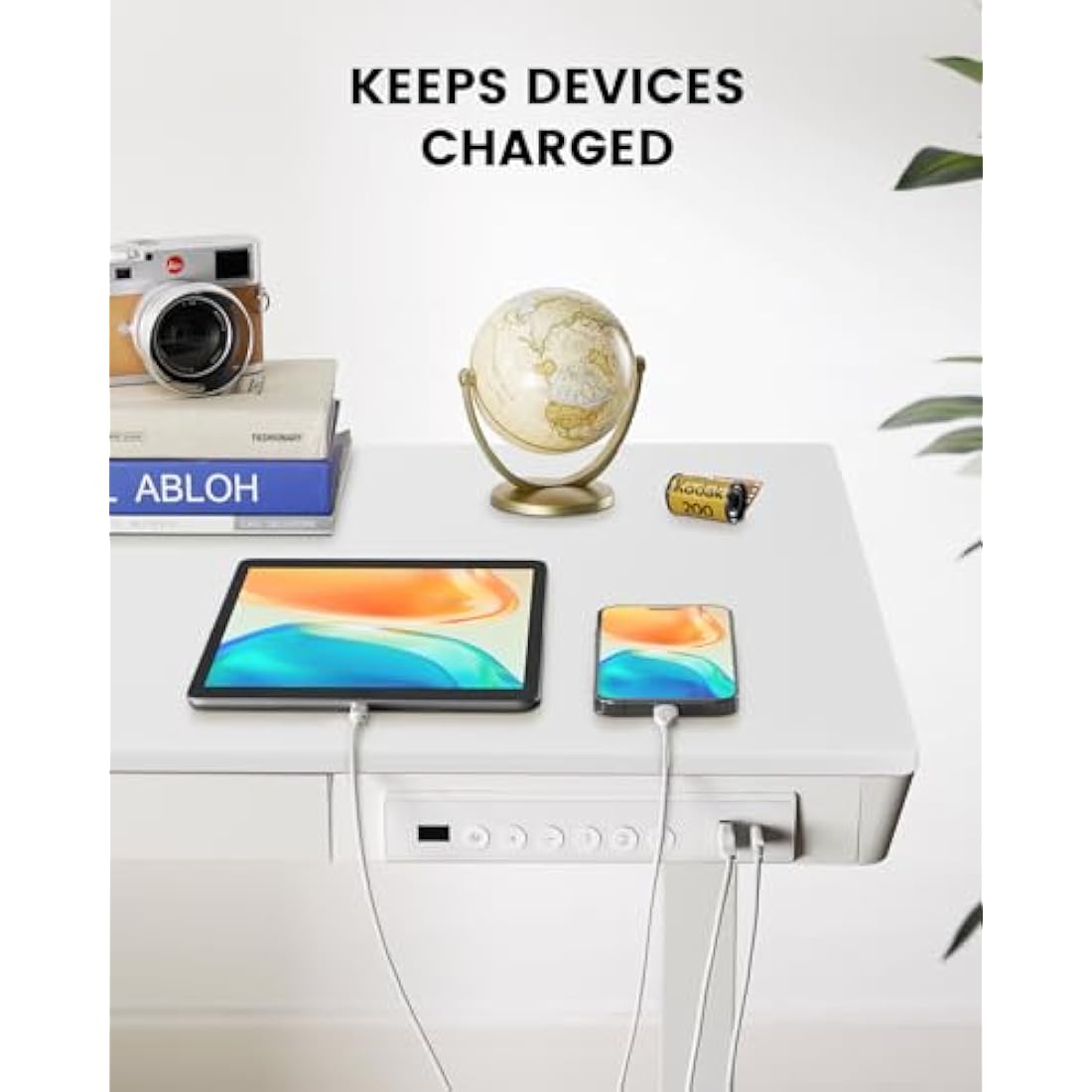 ErGear Electric Standing Desk, 120 x 60cm Height Adjustable Standing Desk with Drawer & 2 Charging Ports, 3 Memory Standing Up Desk for Home Office (White Top+White Frame)