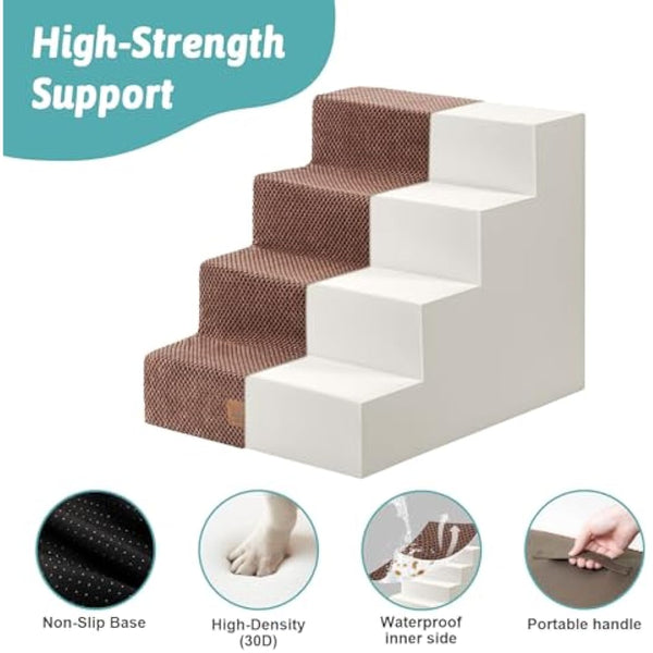 COZY KISS Dog Stairs for Small Dogs, 4 Tier Wider Pet Stairs for Bed Sofa Car, 45cm H Non-Slip Dog Steps for Old Cats, Puppy, Small Medium Dogs, 60x45x45 cm, 4 Tiers, Brown
