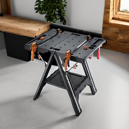 WORX Pegasus WX051 Versatile Multi Function Folding Work Table & Sawhorse with Quick Clamps and Holding Pegs, Portable and Lightweight Workbench, Perfect for Workshop and DIY Tasks